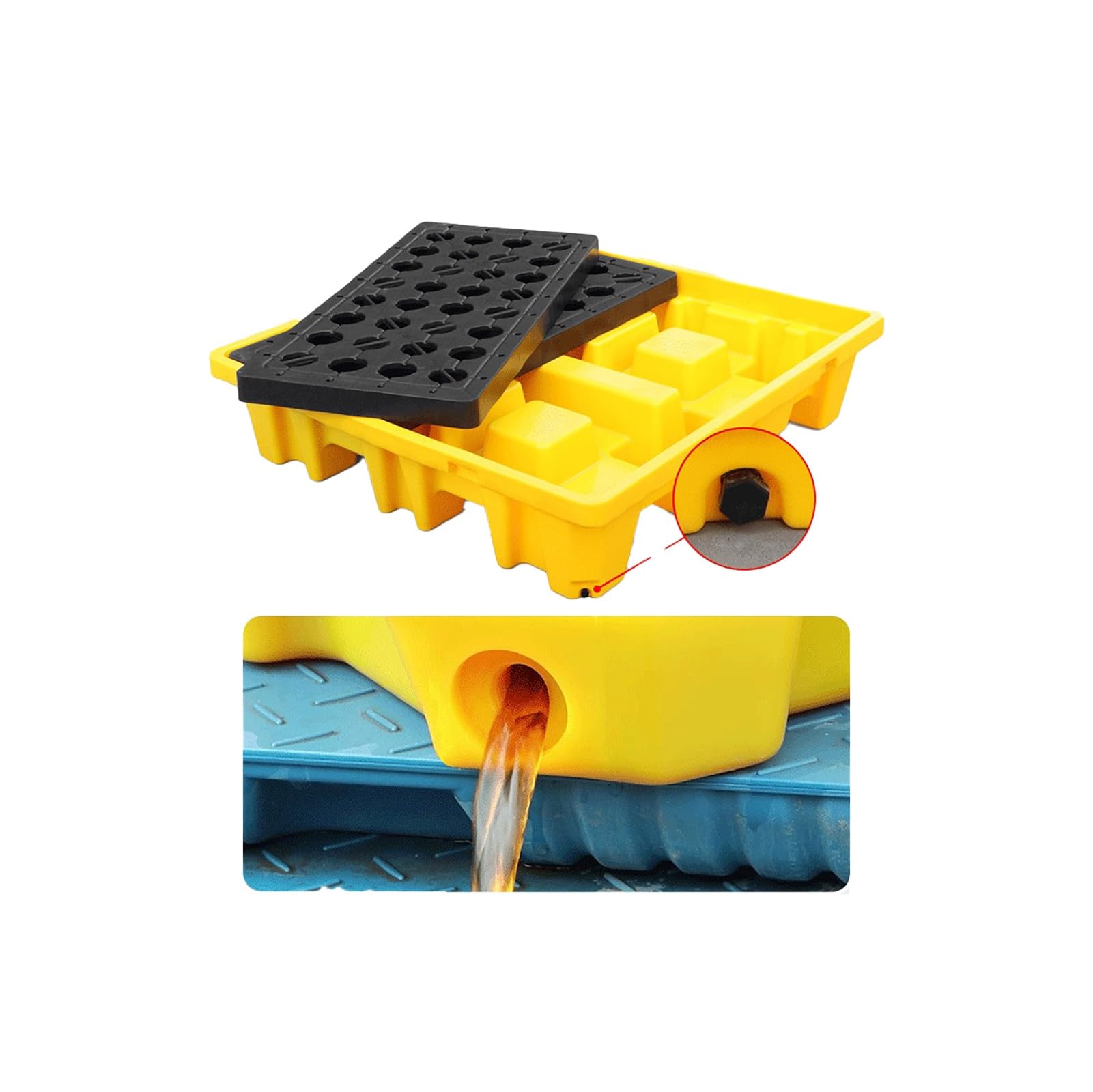 JKJZSALJ Industrial Spill Containment Pallet With Drain Outlet, Forklift-Ready Modular Tray For Chemical Storage, Quick Assembly Spill Control Solution,Yellow,72x72x16cm