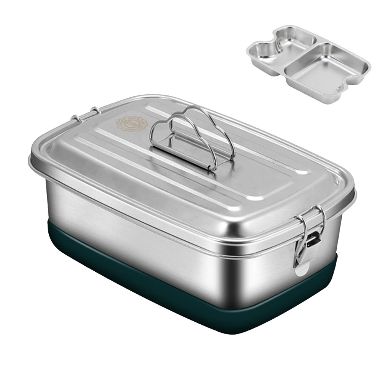 Lonchera de acero inoxidable de doble capa con compartimentos, contenedor de alimentos a prueba de fugas para adultos y niños