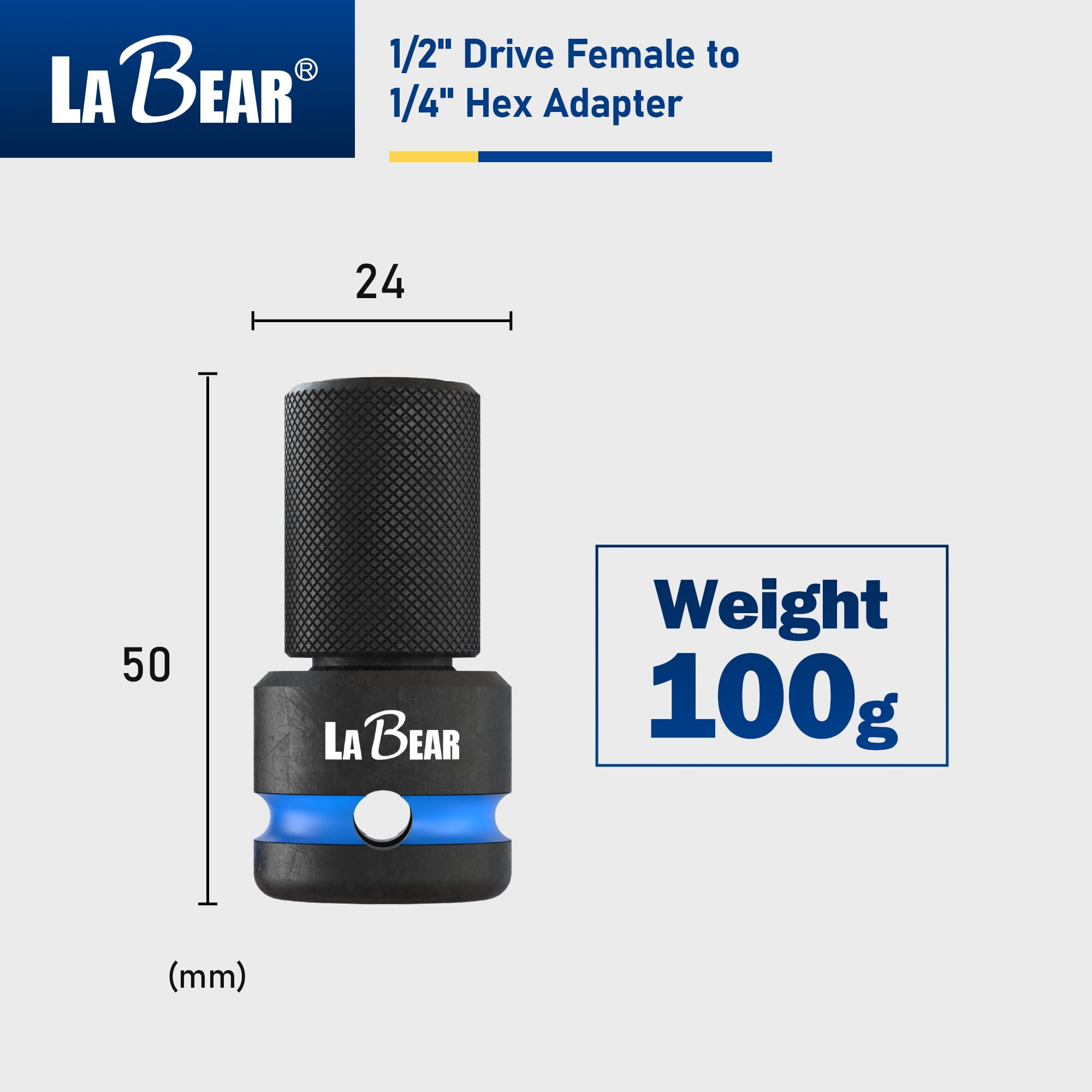 LABEAR 1/2 Inch Square Drive to 1/4 Inch Hex Impact Adapter — Amazon image 2