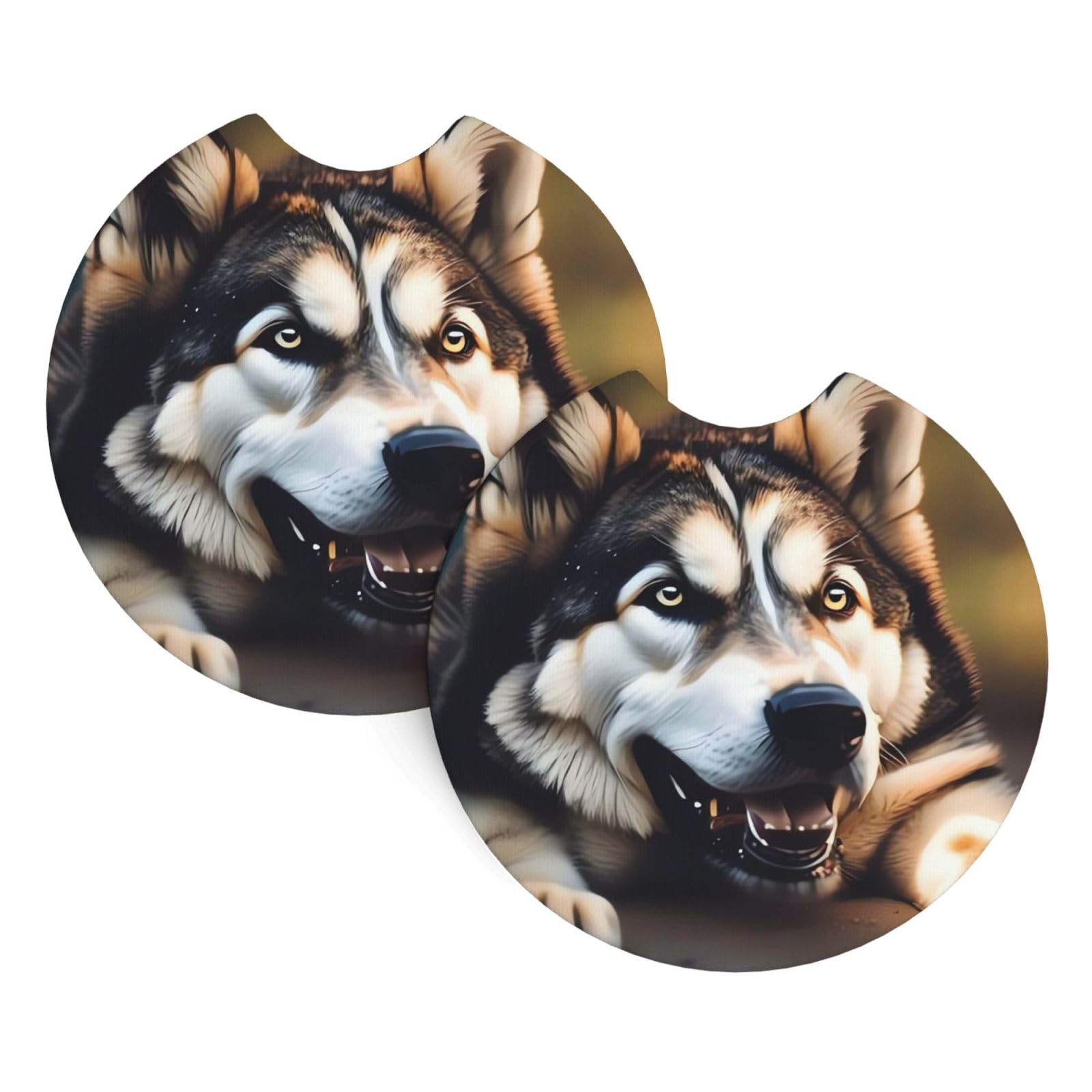 2 Pack Car Coaster for Cup Holders Cute Husky Car Cup Coaster 2.7" Neoprene Non-Slip Automotive Cup Mat Universal Auto Car Interior Accessories for Women Men Cup Pad