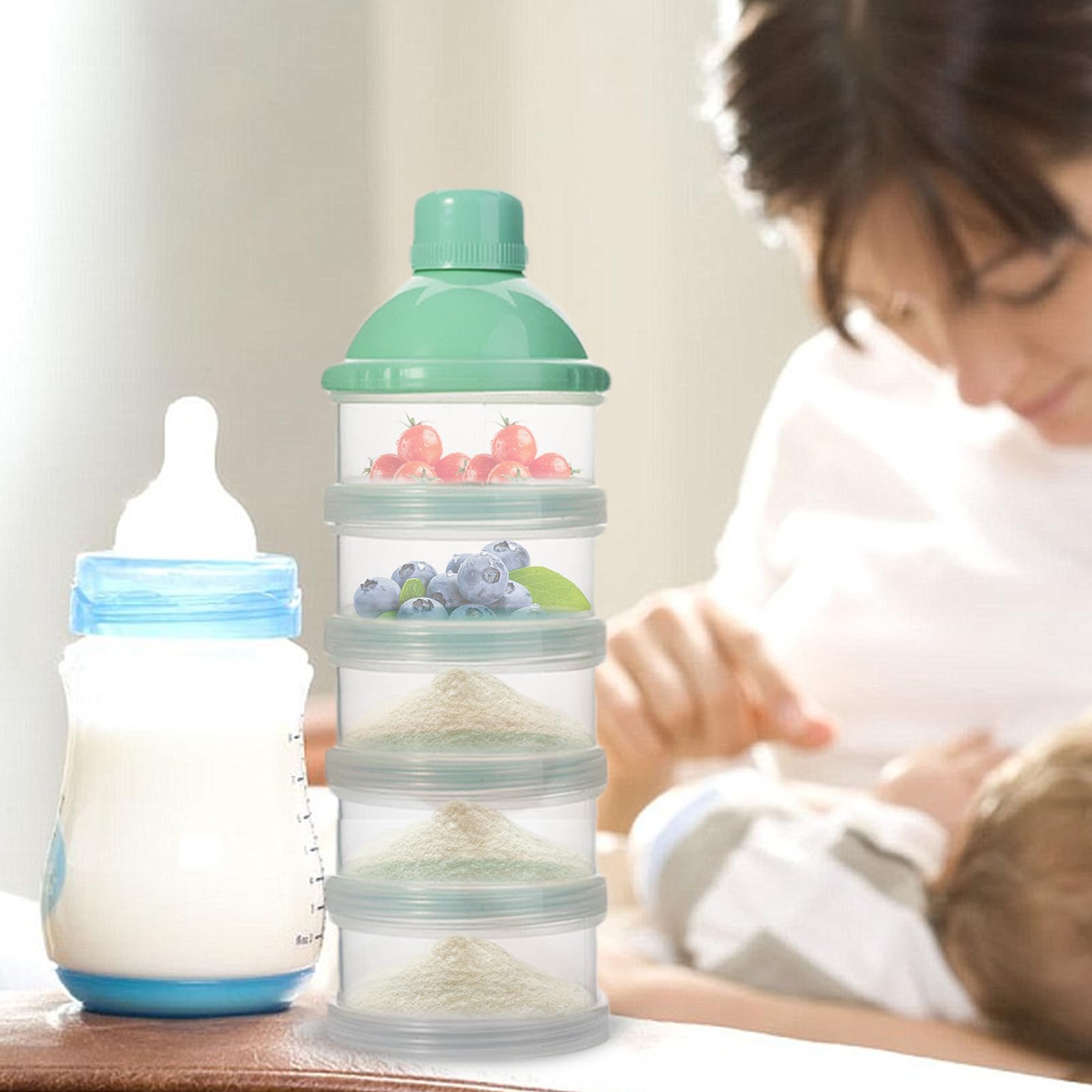 Dosificador de leche en polvo, apilable, hermético, 5 compartimentos
