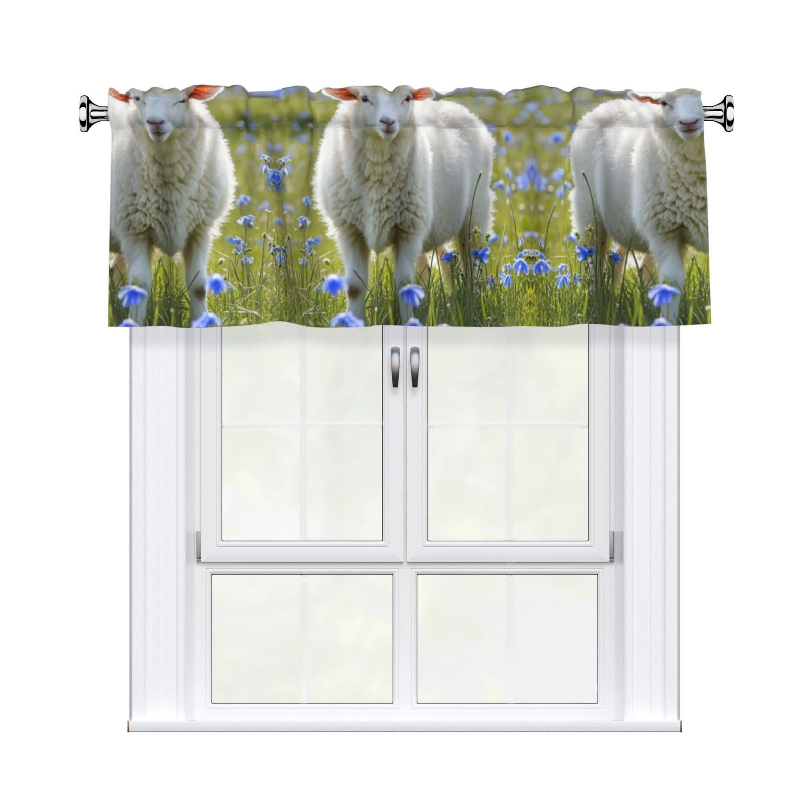 LMNGH Sheep Curtain Valance for Windows,Kitchen Window Curtains Blackout Drapes Window Treatments Decorative Rod Pocket Short Curtain for Living Room Bedroom,54" W x 18" L