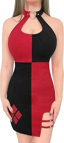 Littleforbig Vestido corto de algodón para mujer, con cuello de vampiro, para cosplay, Mad Love