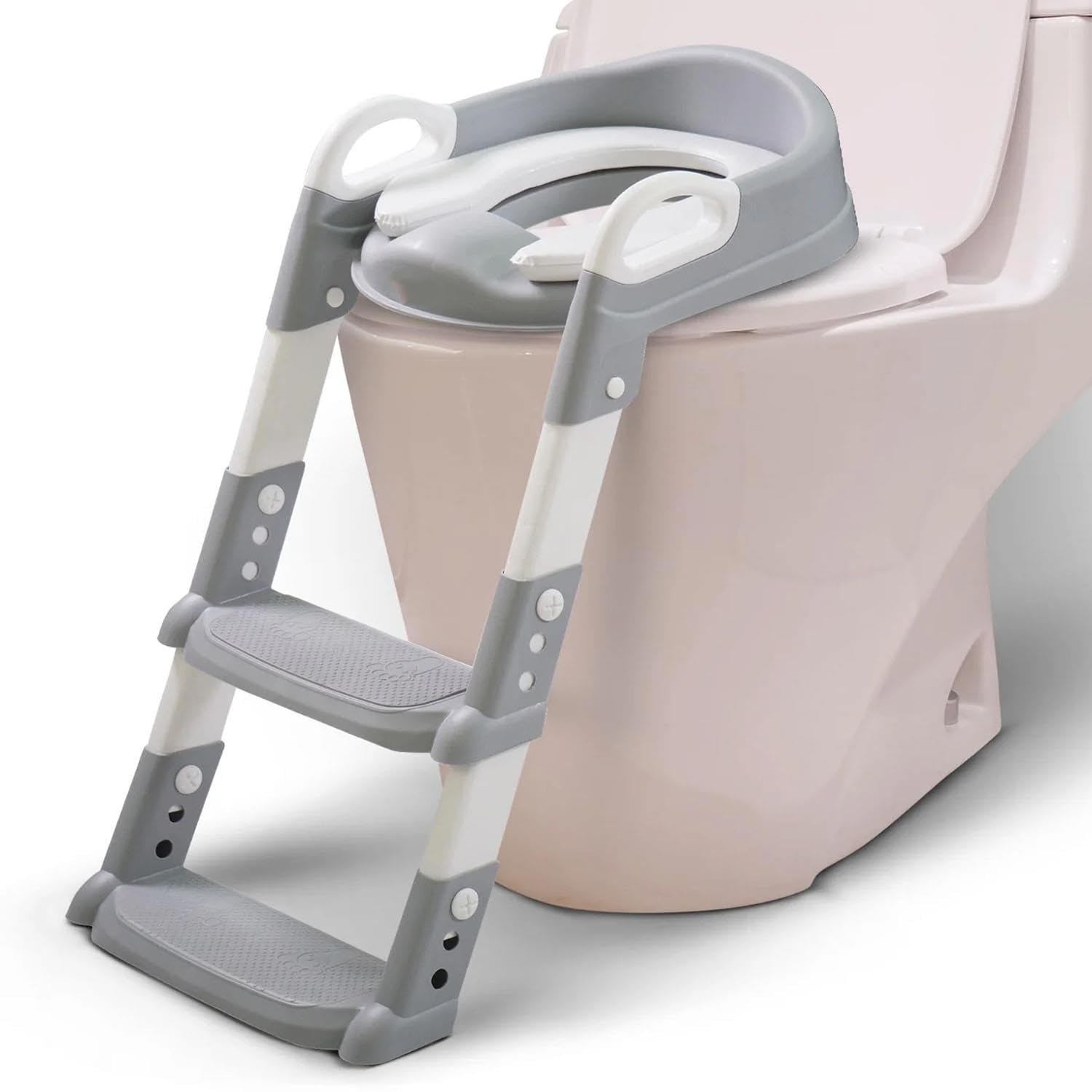 LIVHOME Kids Potty Training Seat with Step Stool, Adjustable Toddler Toilet Seat with Ladder, Foldable Toilet Training Seat, Anti-Slip Design for Child Toilet Training and Bathroom Use (Grey)