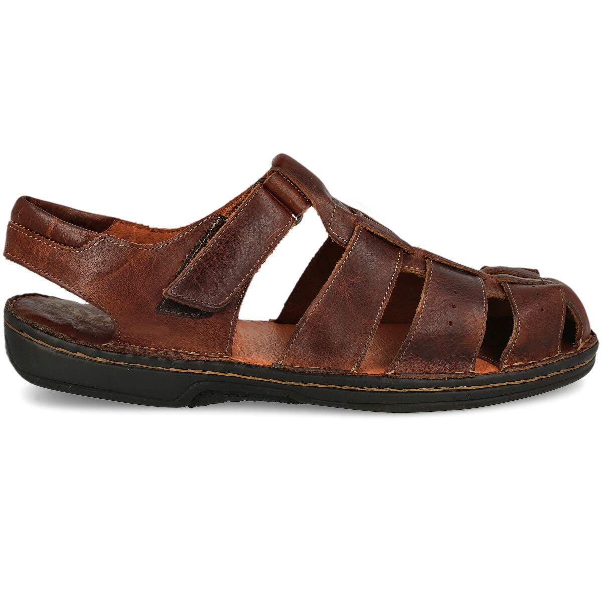 Sandalias para Hombre de Verano de Piel. Senderismo, Trekking, Playa. Cangrejeras. Plantilla Acolchada de Microfibra. Piso de Goma. Cierre de Contacto. Color Marrón Negro