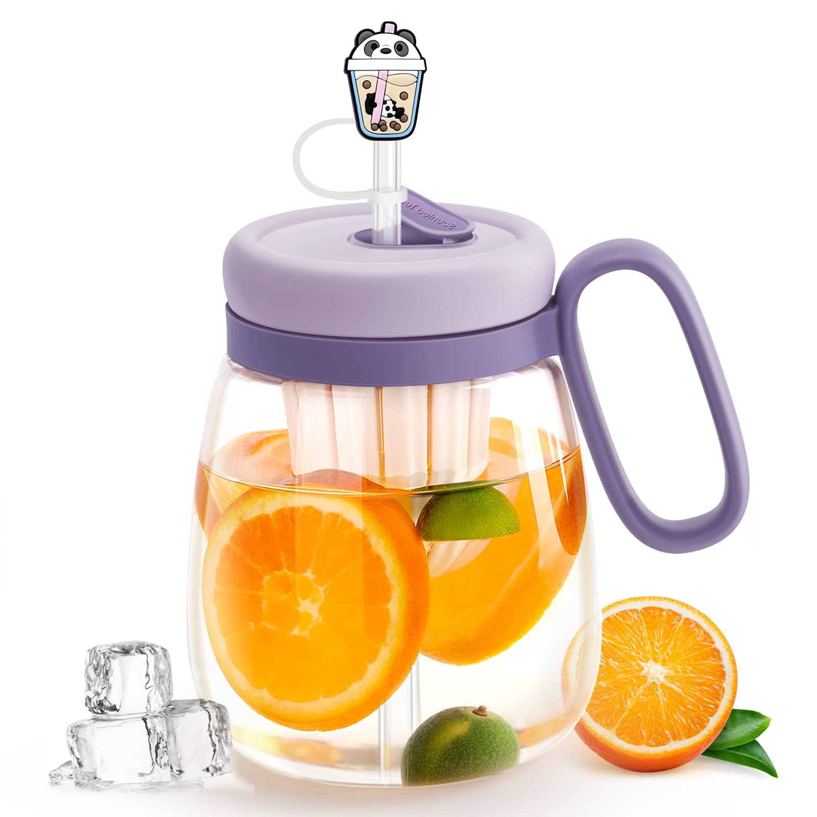 Sponsored Ad – Azonee Tumbler with Lid and Straw, 29oz Lced Coffee Cup Reusable, Wide Mouth Smoothie Cup, Glass Water Bottles with Handle, Tea Infuser and Cartoon Straw Cover (Purple)