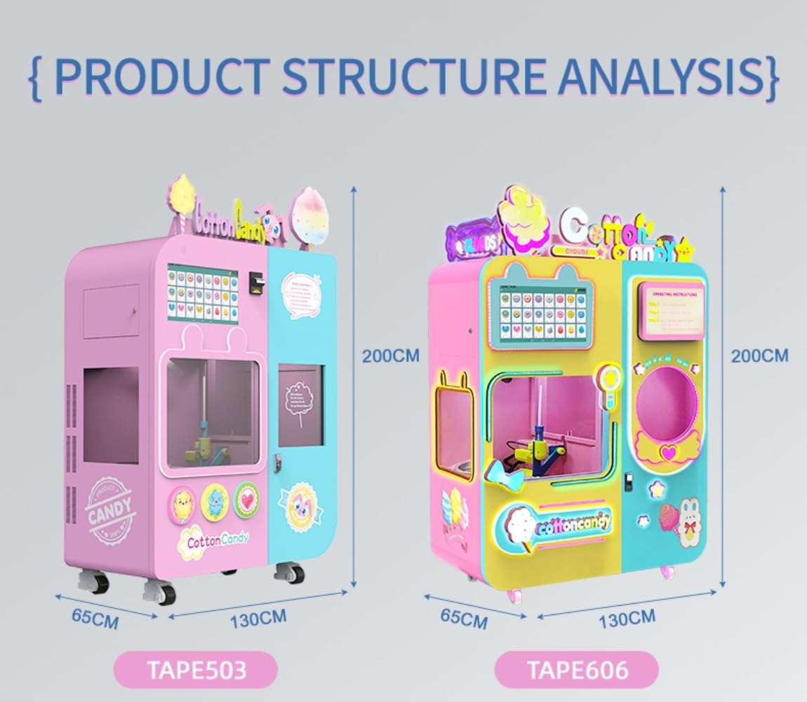 Cotton Candy Vending Machine with Multi-Selection Display, Fast Heating System, Interactive User Guidance, and LED Visual Enhancement