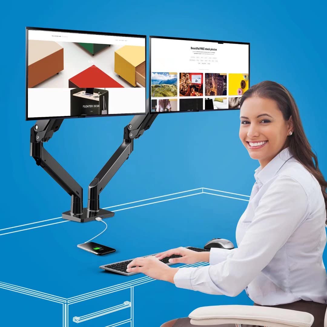 HUANUO Dual Monitor Stand Mount for Two 1335” Screens with w/USB