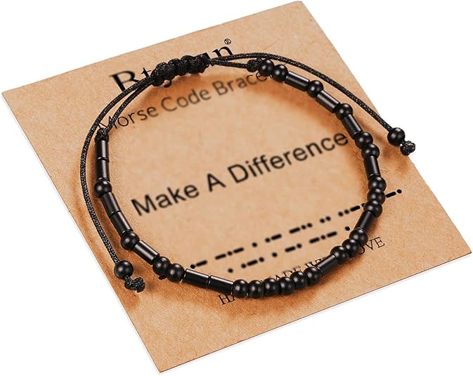 Morse Code Bracelets for Women Inspirational Gifts for Her Adjustable Black Adjustable Braided Men Bracelets Motivational Best Friend Birthday Gifts for Sister Daughter Mom Dad Christmas Jewelry…