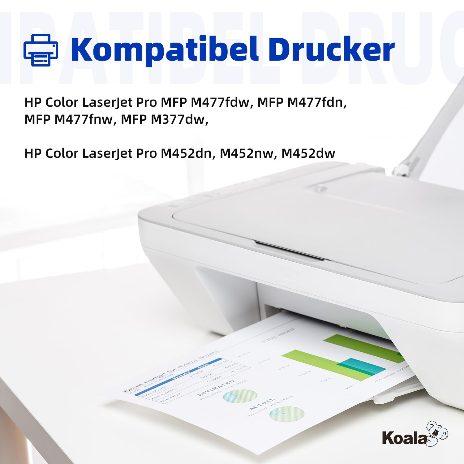 Koala Lot de 4 Cartouches de Toner compatibles HP 410A CF410A CF411A CF412A CF413A pour imprimante Color LaserJet Pro MFP M477fdw M477fdn M477fnw M452dn M452nw M452dw M377dw Noir Cyan Jaune Magenta
