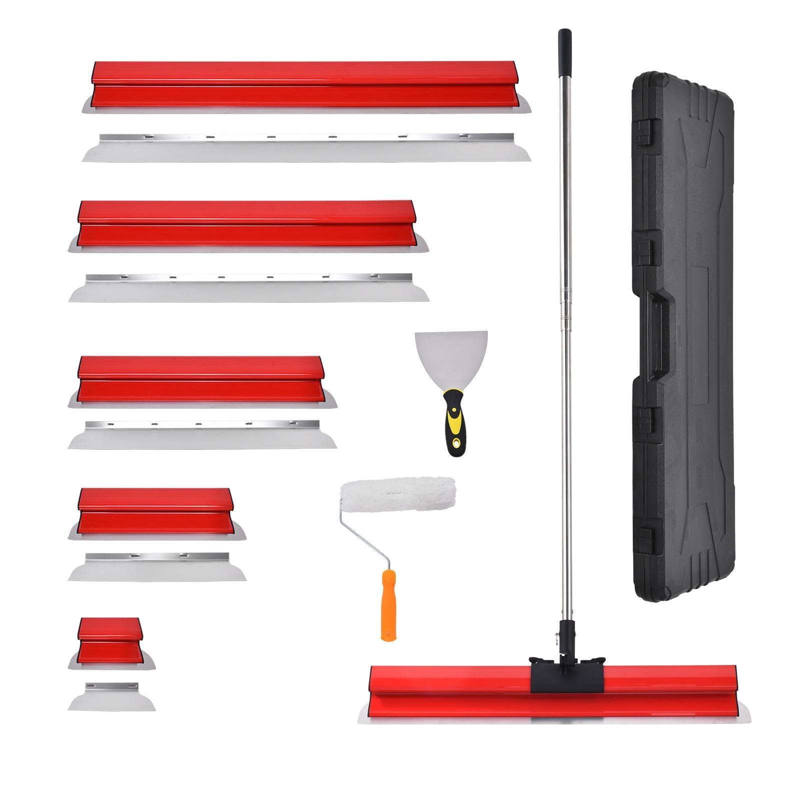Frattazzo per rasatura professionale asta telescopica 86-207 cm spatola per stucco con 10 misure di lama(155-955 mm) manico regolabile antiscivolo valigetta inclusa – per lisciare grandi superfici A