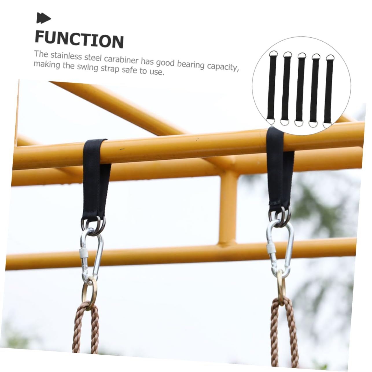 TOYANDONA 5 Ensembles Sangle De Boucle Swing Balançoire Remplacement De Plein Air Bretelles Chaise Hamac Suspendue Sangle De Swing d'arbre Black en Polyester 5 Pièces * 5