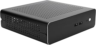 Aluminum Mini-ITX PC Case - Compact Desktop Chassis with DC-ATX PSU USB 2.0 Ports Cable Management System for Gaming Media...