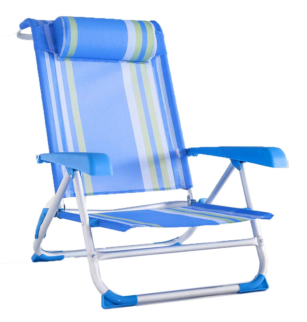 Generico Sdraio Spiaggina Summer Pieghevole in Alluminio - Schienale Regolabile 8 Posizioni - Tessuto Textilene Traspirante - Cuscino Poggiatesta - Leggera e Trasportabile - Max 90 kg