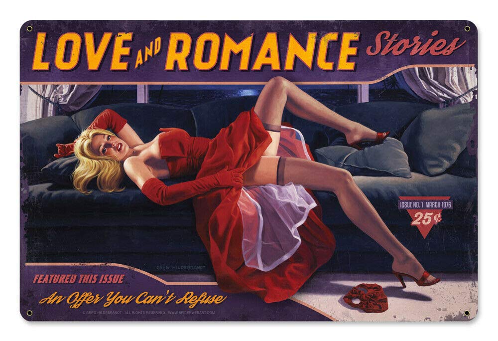 Kueprae Girls A309 Vintage Style Metal Sign Pinup Love And Romance 8X12 Inch