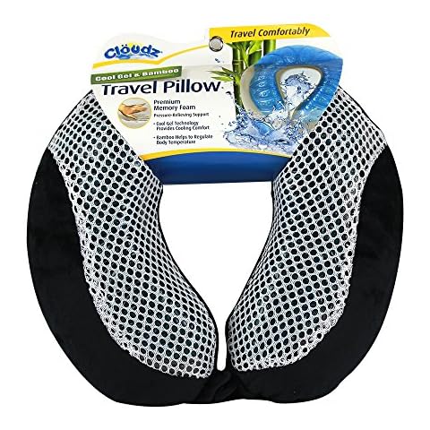 Cloudz Cool Gel Memory Foam Travel Neck Pillow - Black Cover