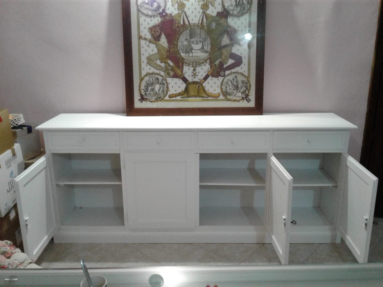Mar.c.a. Design - Buffet Bois 205 cm 4 Portes 4 Tiroirs - Bahut Salle à Manger Style Classique Blanc - Made in Italy