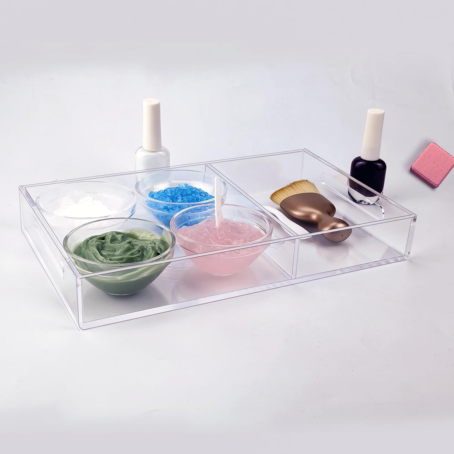 LUGUNU Multipurpose Acrylic Tray Set, 10X6.1X1.3inches Pedicure Tray, SPA Tray,Foot Care, Foot SPA, Tray Set Includes 4 Acrylic Bowls, Brush and Small Scraper Spoon