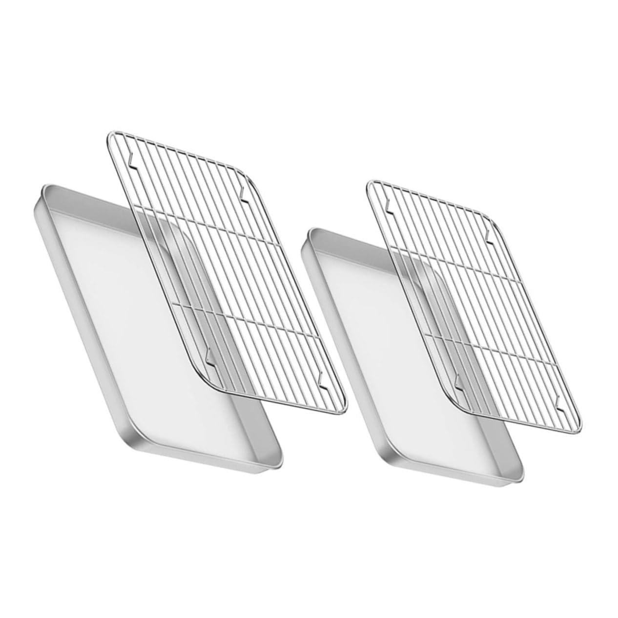 Juego 2 Bandejas Para Hornear Con Rejilla De Acero Inoxidable 430 210 Acero Inoxidable Resistente Para Cocinar y Enfriar, Uso Horno Para Pan, Pasteles, Galletas, Tamaño Compacto