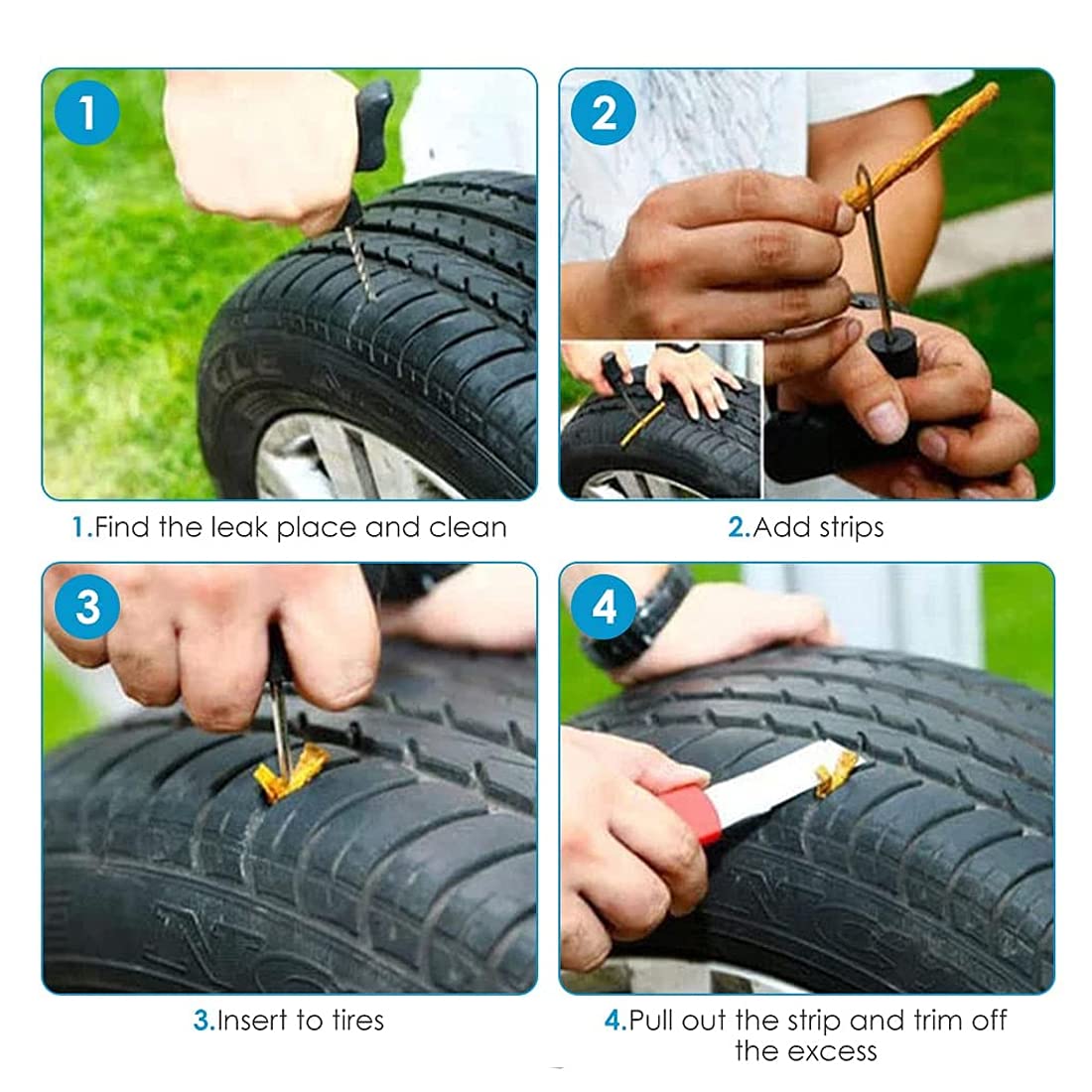 Juego de reparación de neumáticos de coche, juego de reparación de neumáticos, 32 piezas, herramienta de reparación de pinchazos, kit de reparación de pinchazos