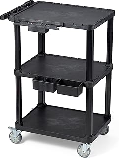 ELAFROS Heavy Duty 3-Tier AV Cart with Power Strip, 27.5 ...