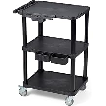 ELAFROS 3-Tier Heavy Duty AV Cart with Power Strip, 27.5 x 18.25 in