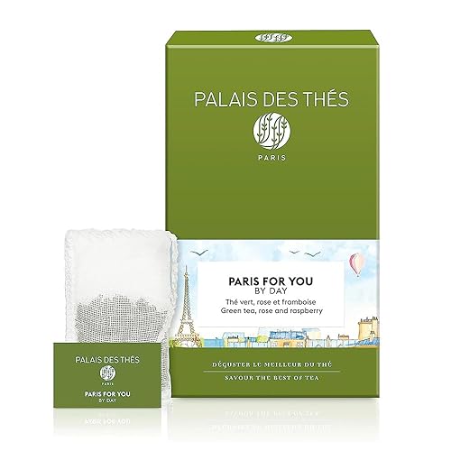 Palais des Thés - Paris For You By Day - Té verde, rosa y frambuesa - Caja de 20 bolsas de té de algodón