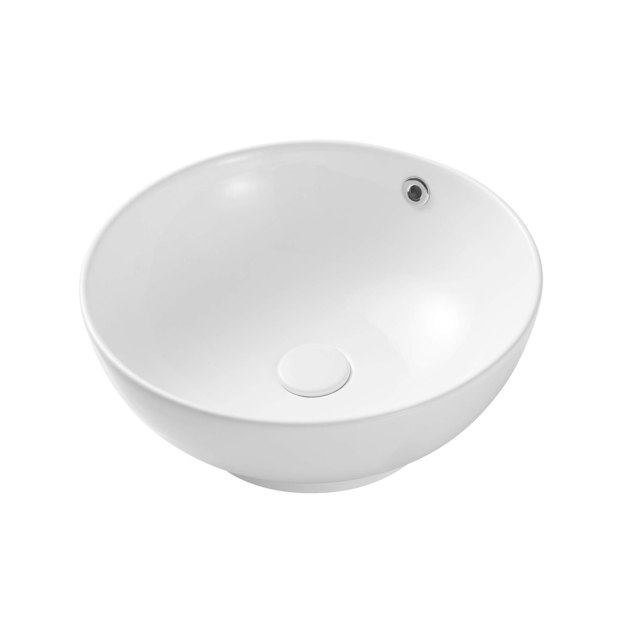 Eridanus Fregadero redondo con agujero de desbordamiento, lavabo de cerámica para encimera de baño, lavabo de porcelana vítrea para lavabo, baño, tocador, blanco brillante, 430 x 430 x 180 mm