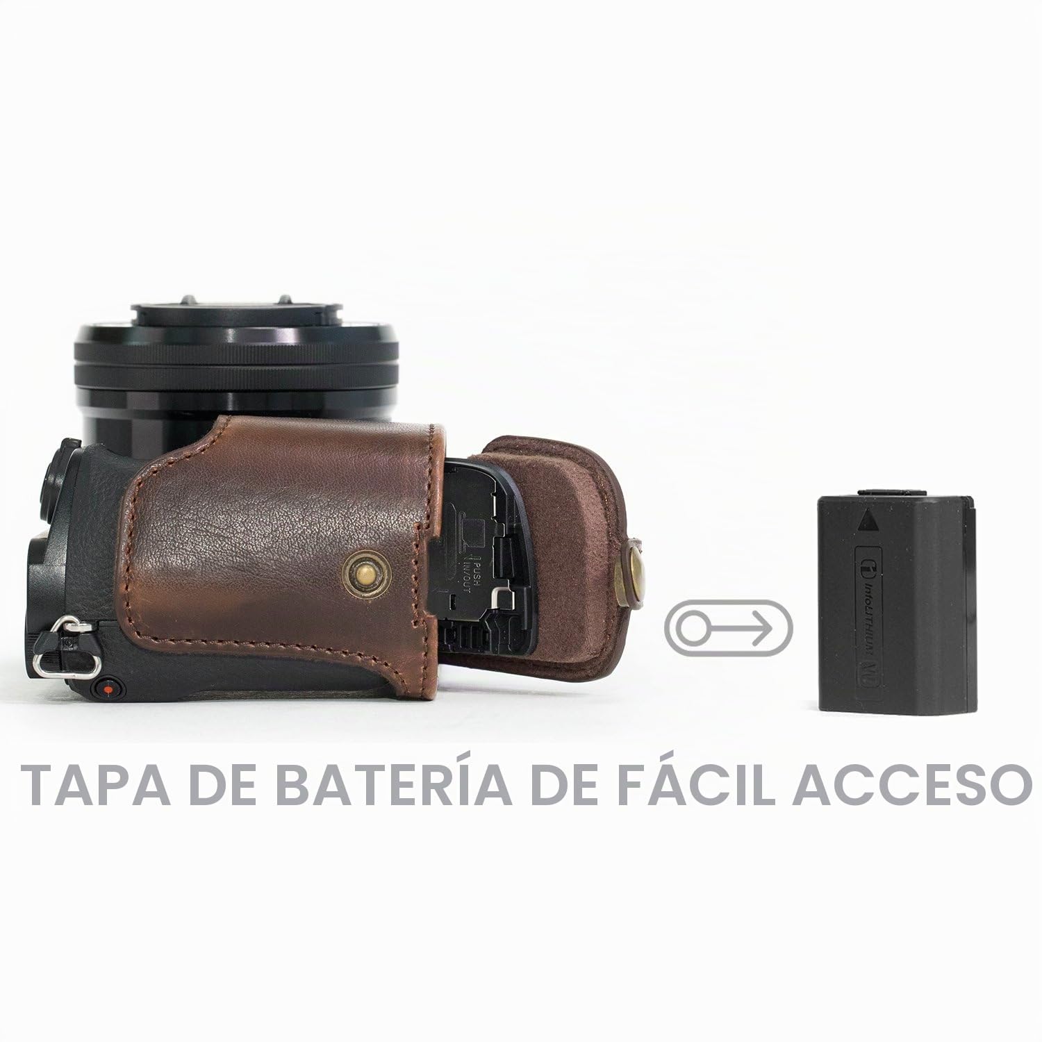 MegaGear Ever Ready MG961 - Funda de piel con correa para cámara Sony Alpha A6300 y A6000, color marrón oscuro