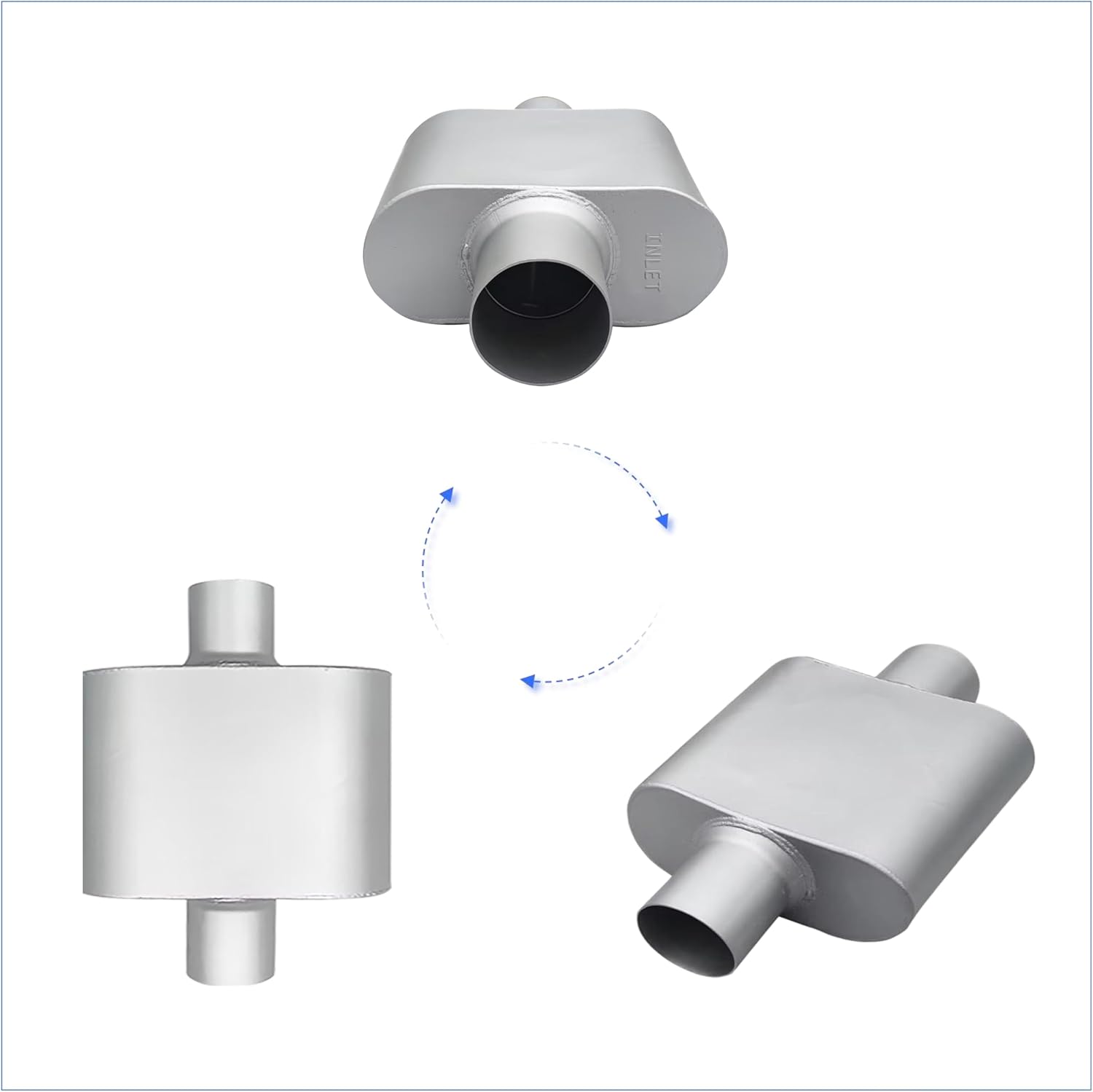 Performance Universal Aluminized Steel Single Chamber Muffler 2-Pack, 2.25" Inlet – Silver Exhaust Resonator for Car/Truck, 13" Long, Deep Tone, Corrosion-Resistant