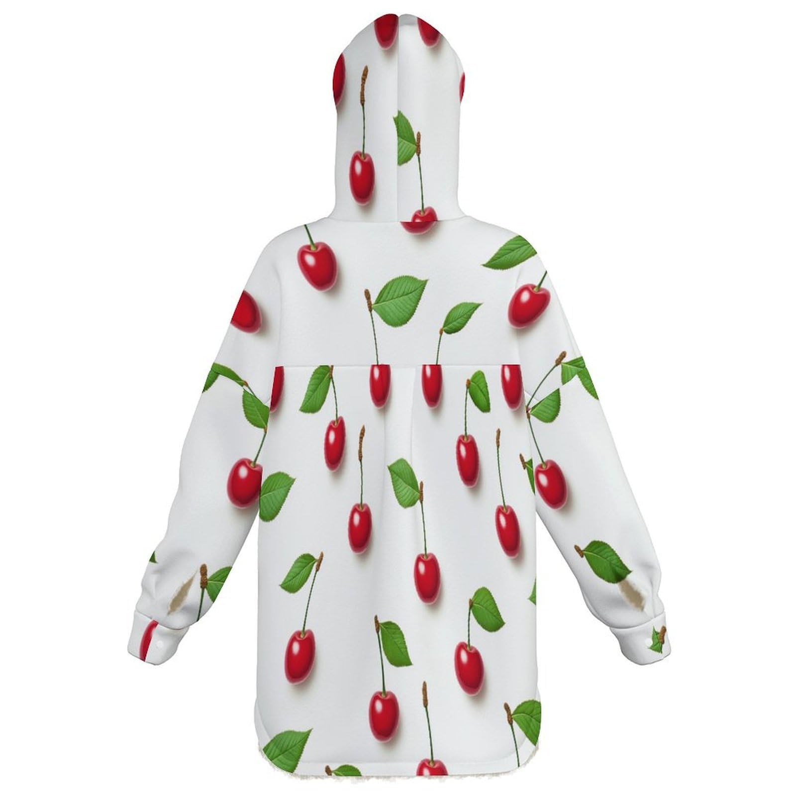 Felpe con Cappuccio da Donna Foglie Verdi di Ciliegio Felpa Donna Invernale con Bottoni Stile Adesivo Foderata in Pile Sherpa, Abbigliamento Caldo e Morbido con Tasche, S-6XL, Rosso