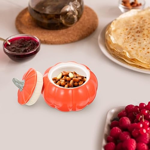 Miniatura 9 de Tofficu Recipiente de cerámica para té de calabaza con sello hermético de 3.5 pulgadas, pequeño recipiente para aperitivos y tarro de dulces para