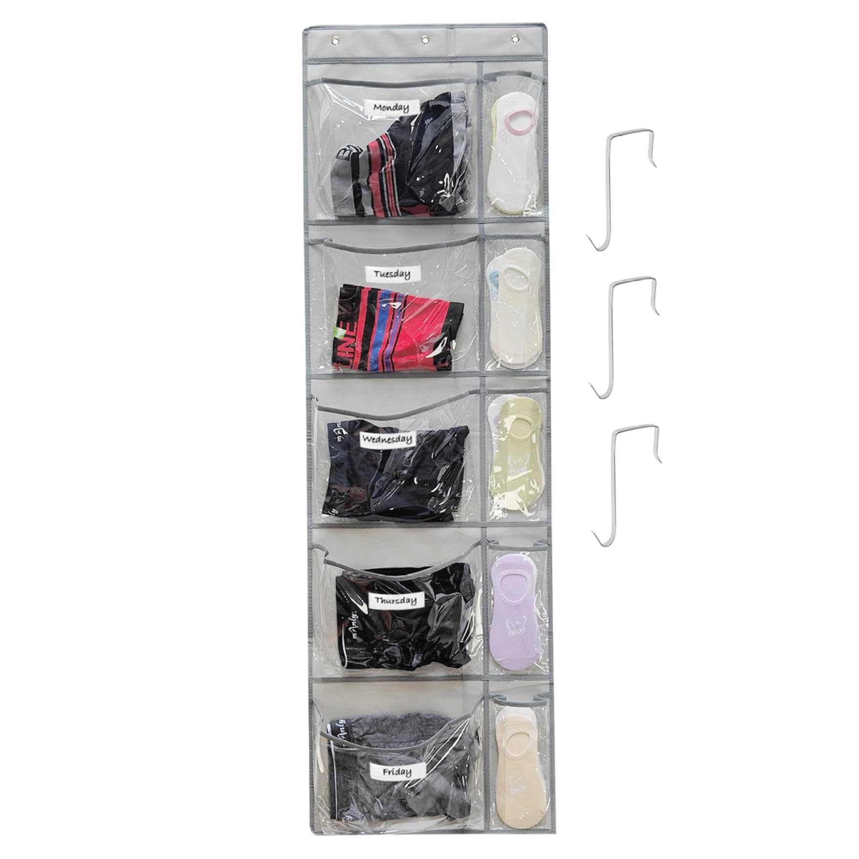 Wedhapy Over the Door Storage Over the Door Organizer, Protable Organizer Hanging with 5 Pockets, Foldable Hanging Closet with 3 Sturdy Hooks