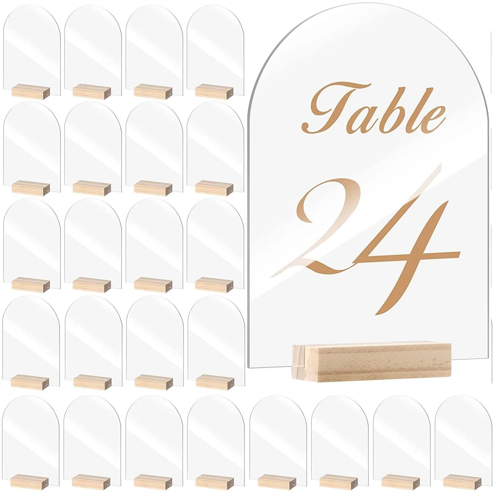 Portanumero Tavolo 10/20/30/50PCS Arch Acrylic Sign Set Blank Clear Sheet with Wood Place Card Holder Stand Table Decor Alzatina Numeri Matrimonio(Arched blank L,30pcs)