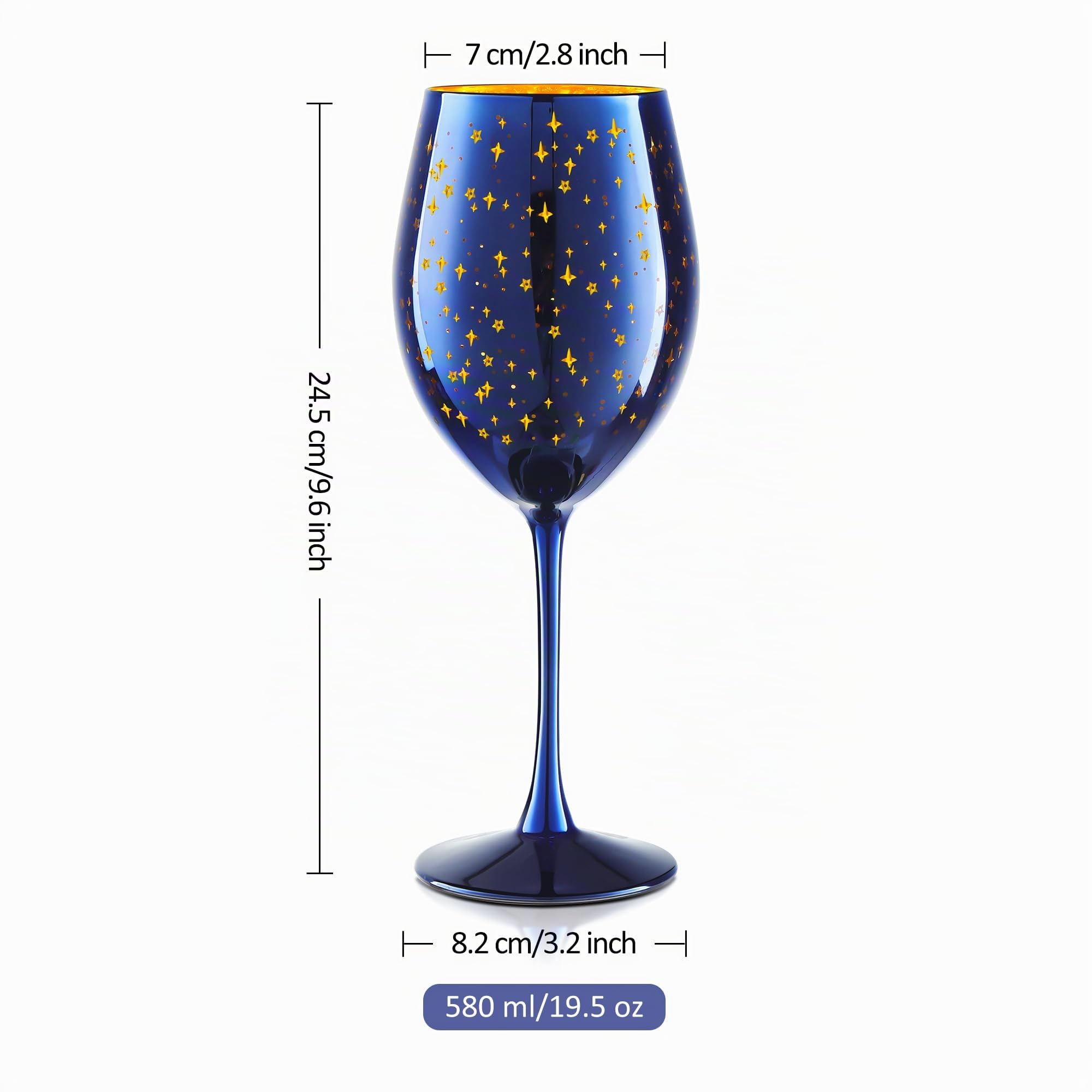 Joeyan 580ml Lot de 2 Verre a Vin Cristal Bleu de Noël Design étoiles Dorée