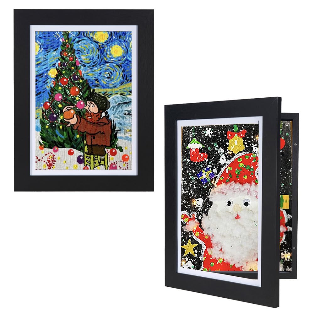 Scholartree Kids Art Frame - Front Opening A4 Wooden Picture Frame for 50+ Artworks, Display or Hang Children's Artwork (Black-2Pcs)