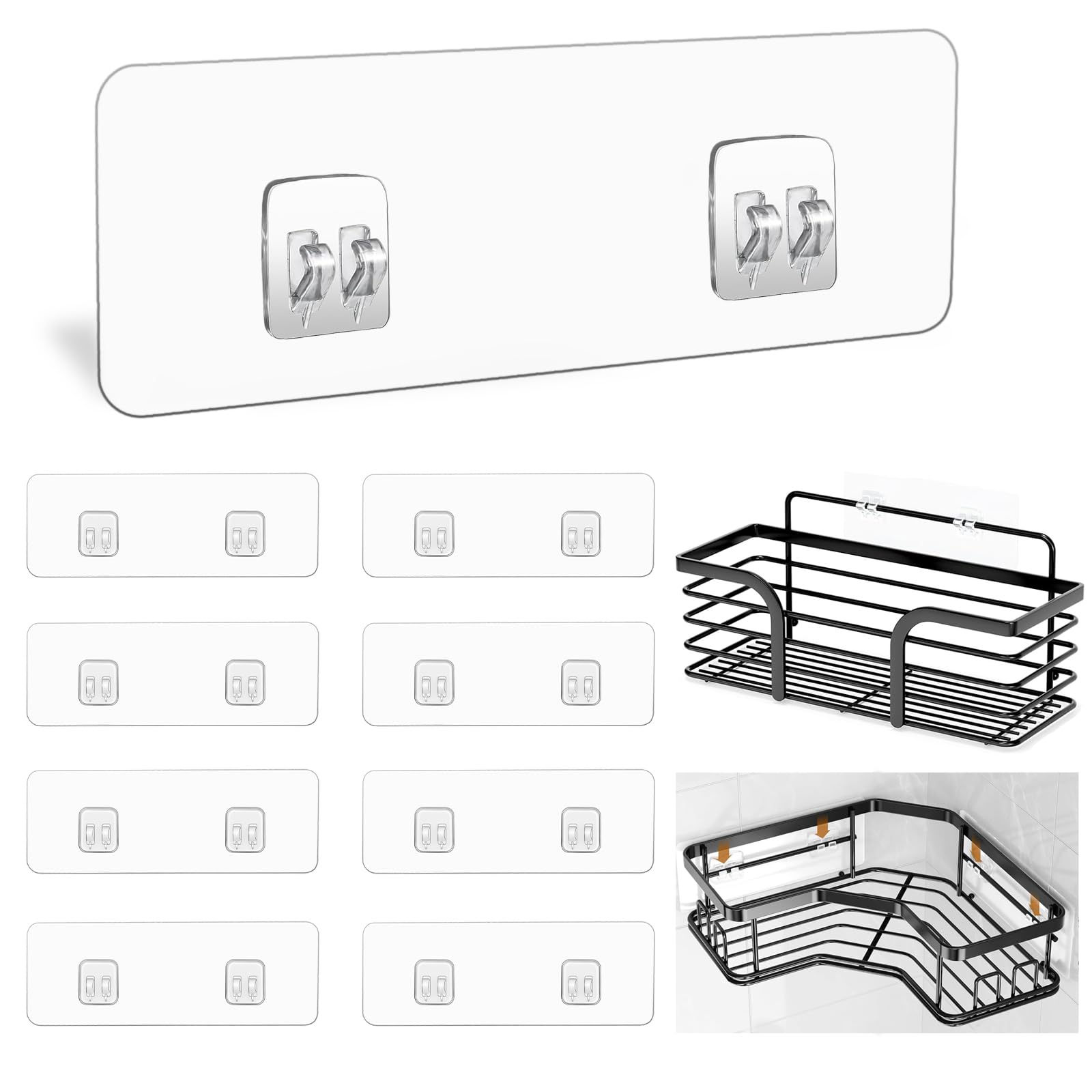 9 Pack Shower Caddy Adhesive Replacement Stickers Strong Hooks for Caddy Clear Waterproof Adhesive Strips No Drilling for