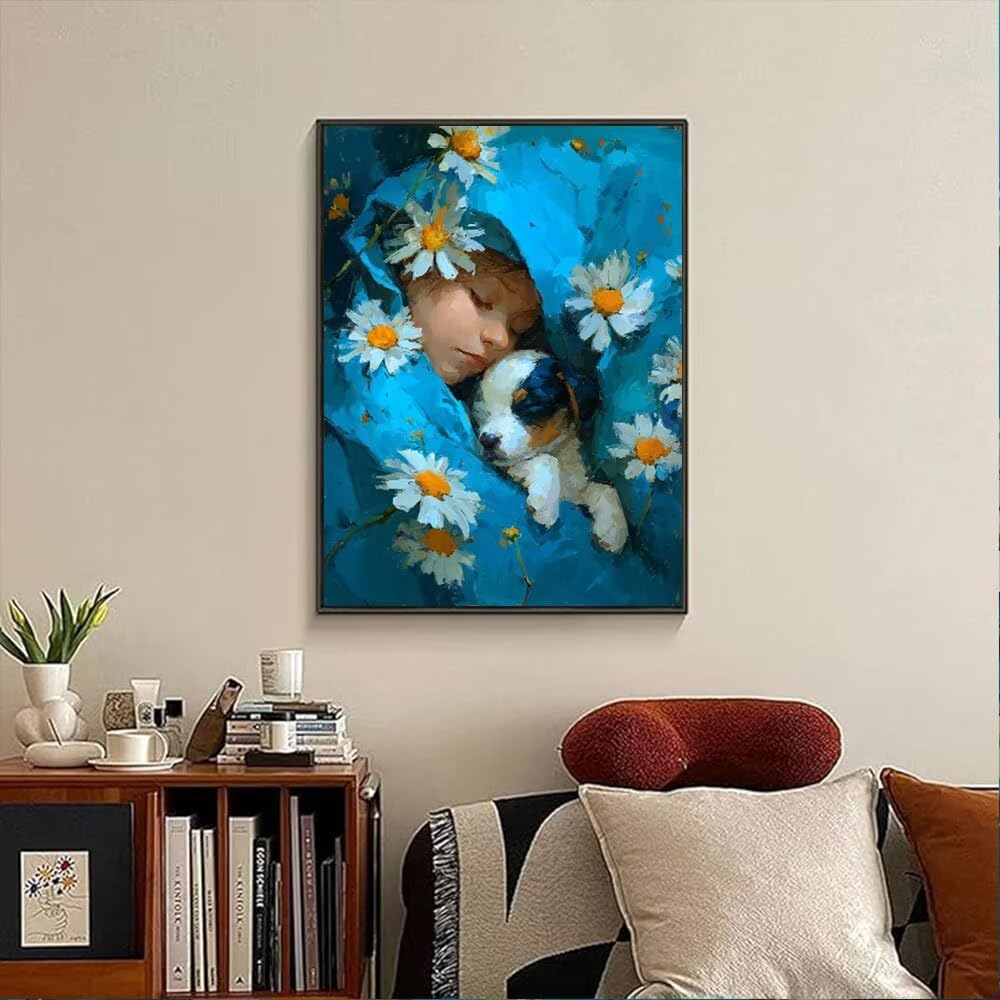 Chłopiec Pies Diamentowe Malowanie Zestawy Dla Dorosłych, 5D Okrągłe Wiertło Diamentowe Malarstwo Dzieci Malarstwo, Diamant Art Haft Cross Stitch Obrazy, Mozaika Sztuka Do Dekoracji Ściany Domu