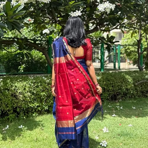 Image of Original Maheswari Cotton Silk Saree for Women | Kanjivaram Pure Silk Cotton Sari with Blouse | Zari Work | Tassels | Handloom Weave