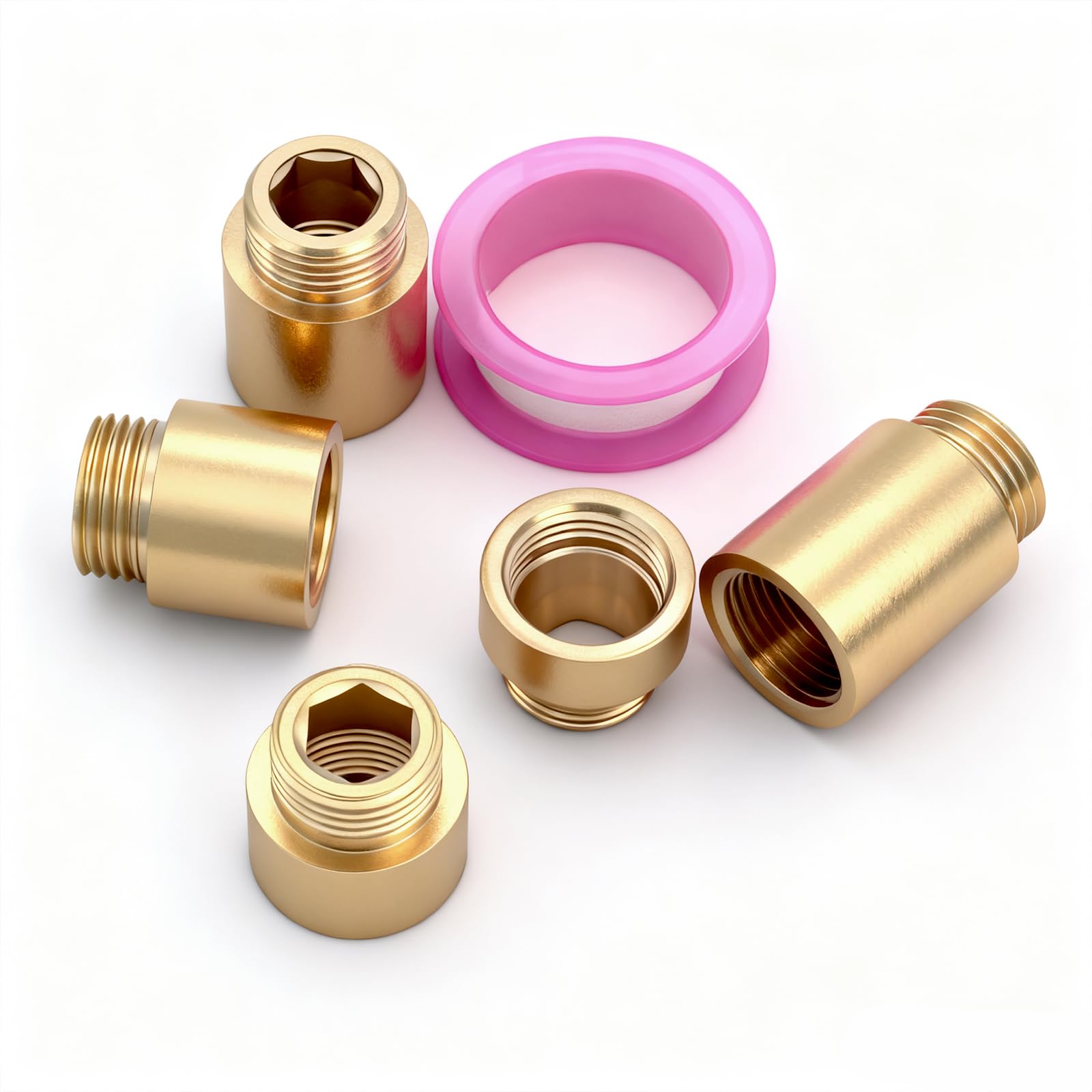 5 Stk Hahnverlängerung 1/2 Zoll Messing Wasserhahn Verlängerung | 1/2 " Messing Verlängerungen, Länge: 10MM / 15MM / 20MM / 25MM / 30MM, DN15 Gewindeverlängerung, Mit 1 Rolle Dichtungsband