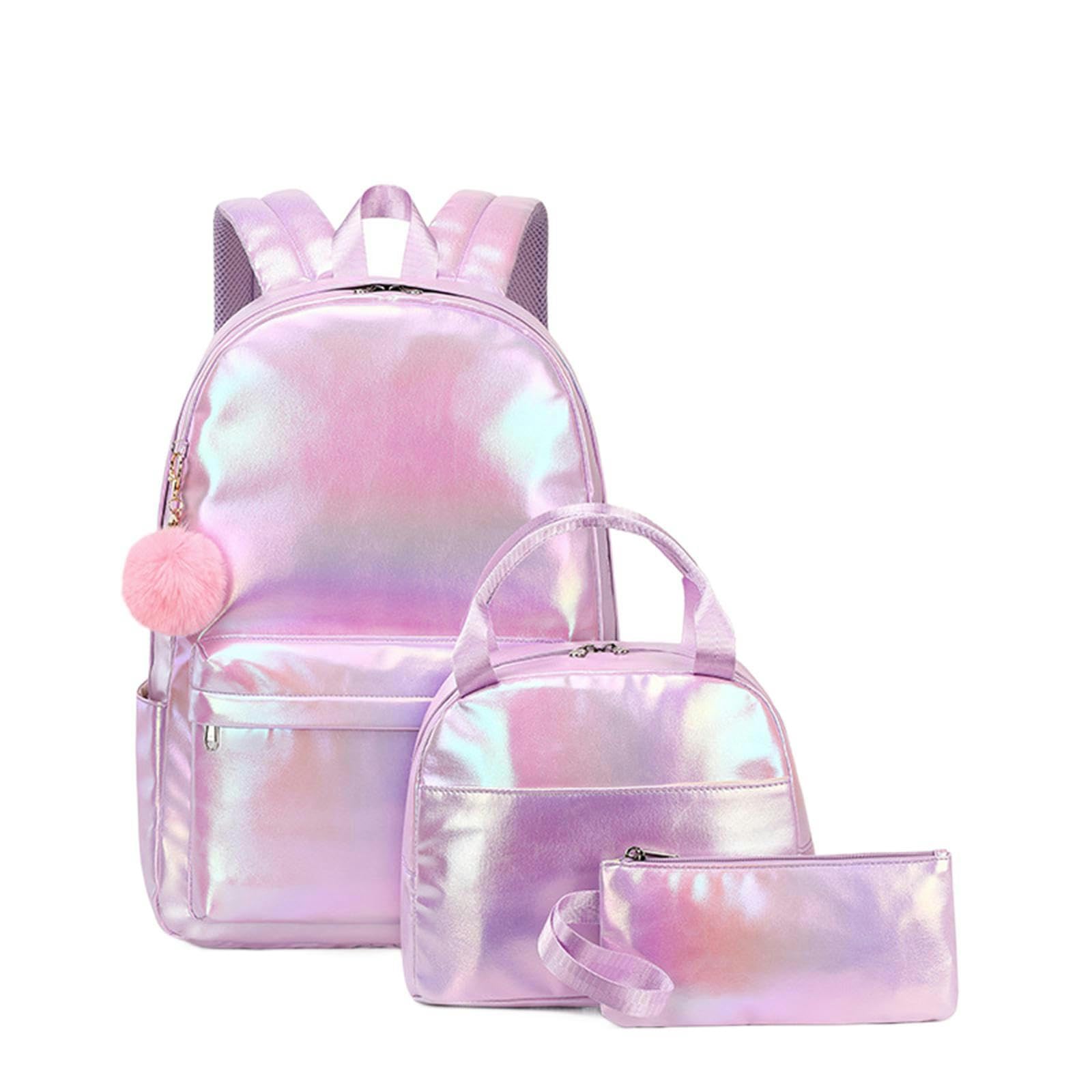Zaino Zaino Tre Pezzi Set per Ragazze con Stampa Graffiti Cielo Stellato, Zaino Studente della Scuola Elementare, Zaino Leggero-Viola Splendente