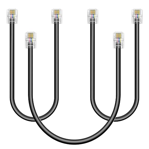 Miniatura 9 de Paquete de 3 cables de extensión de teléfono de 6 pulgadas con enchufes RJ11 6P4C estándar para teléfono fijo y fax (3, blanco, 6 pulgadas)