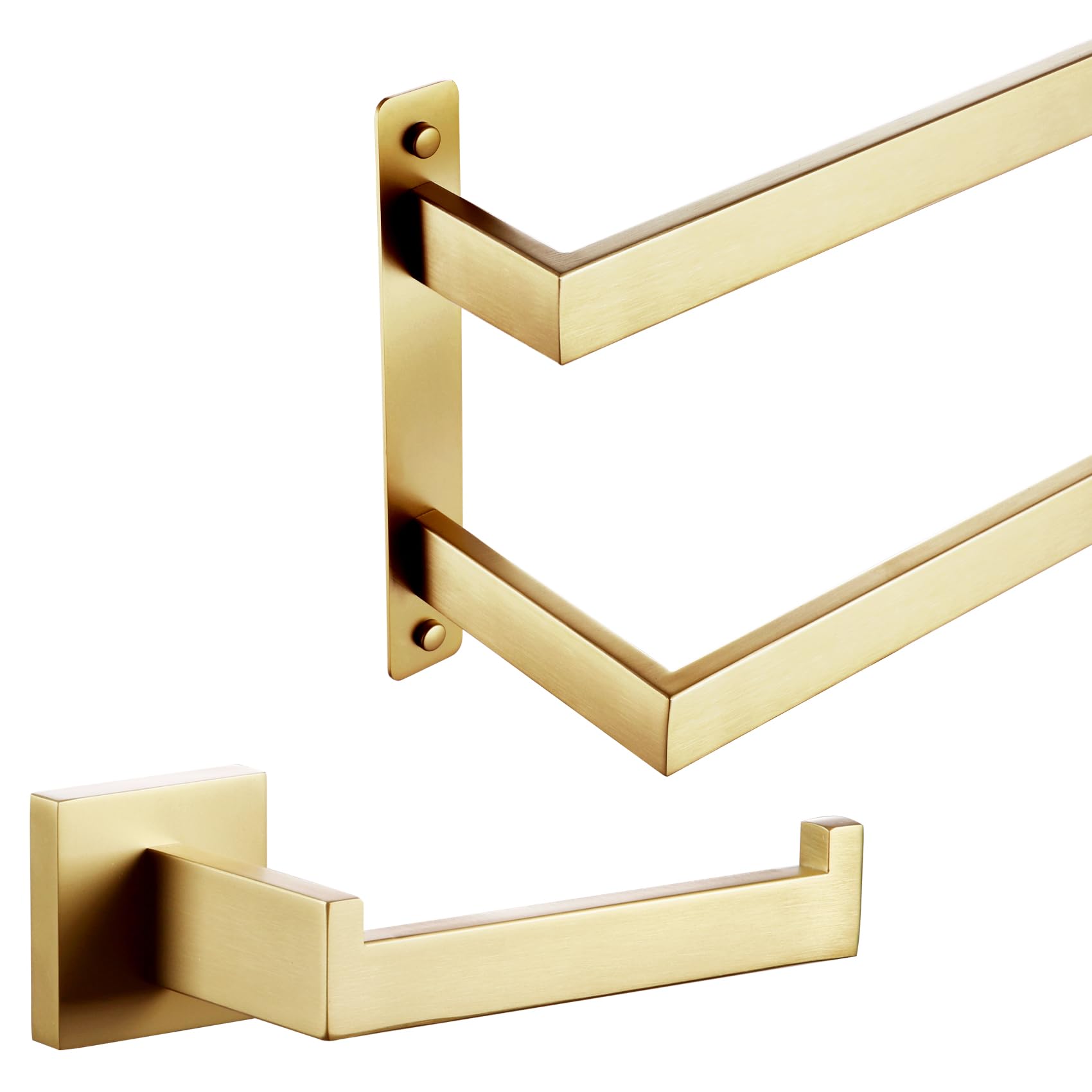 KOKOSIRI 24'' Towel Bars Bathroom 2-Tiers Ladder Towel Rails Towel Holders Toilet Paper Holder Toilet Roll Holder Brushed Gold B5008BG-L24+B2003BG