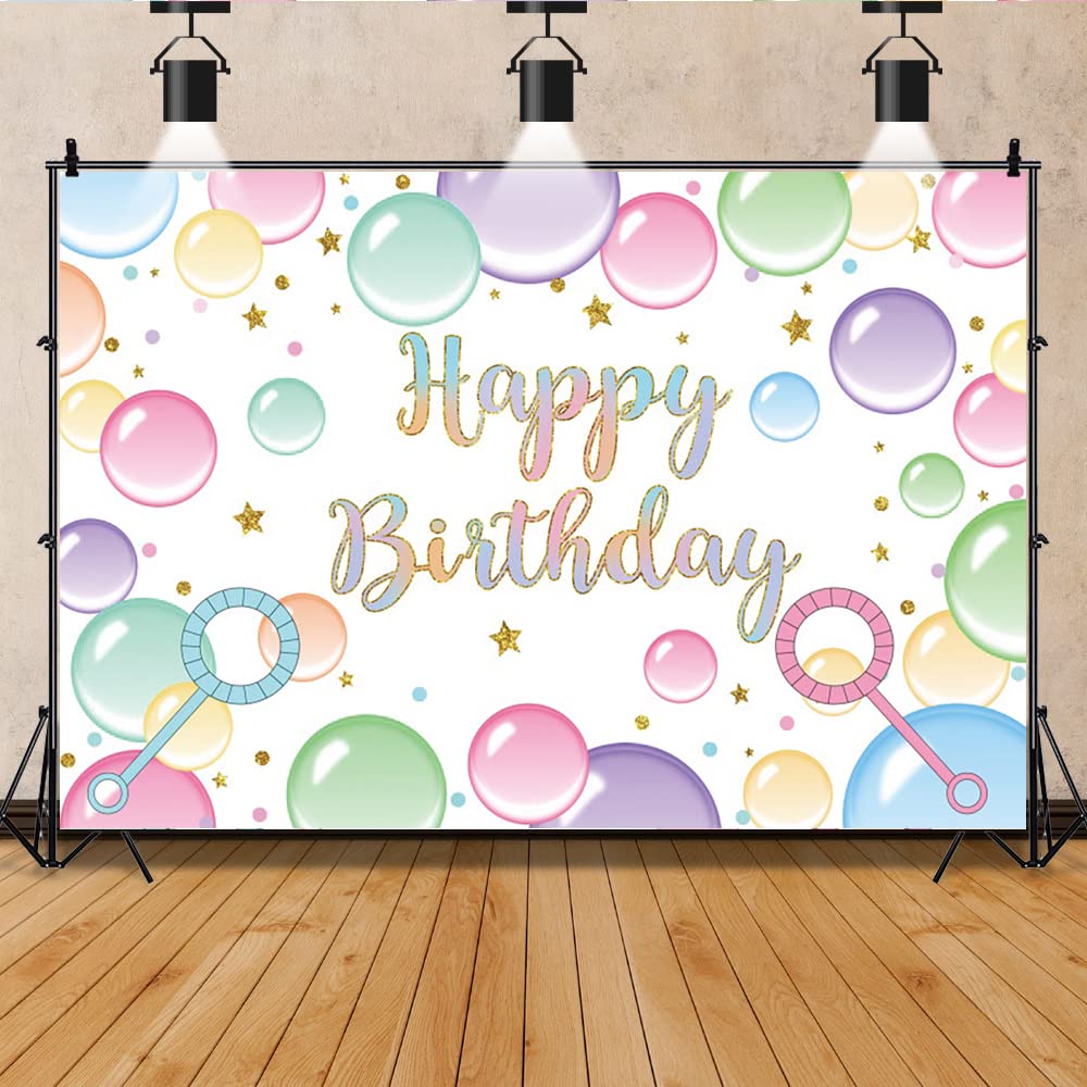 3 x 2,4 m 'Happy Birthday' tło kolorowe bąbelki złote gwiazdy błyszczące fotografia tło baby shower urodziny przyjęcie dekoracyjny baner