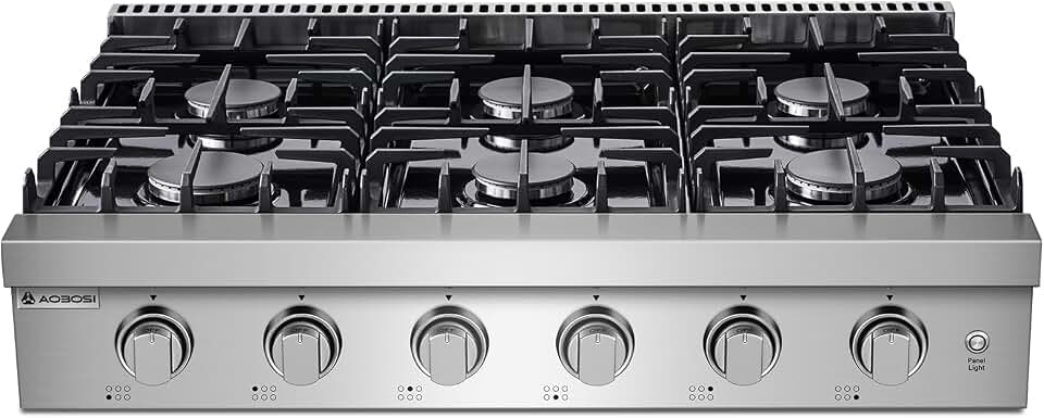 AAOBOSI 36 Inch Gas Cooktop with 6 Burners, Stainless Steel Rangetop