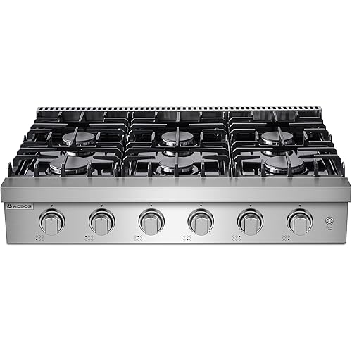 AAOBOSI 36 inch Gas Cooktop, Freestanding Range Commercial Cooktops, Built-in Propane Stoves Top NG/LPG Switch, Cast Iron Stove Top Covers for with 6 Gas Burners for Cooking, Grilling