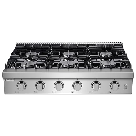 AAOBOSI 36 inch Gas Cooktop, Freestanding Range Commercial Cooktops, Built-in Propane Stoves Top NG/LPG Switch, Cast Iron Stove Top Covers for with 6 Gas Burners for Cooking, Grilling