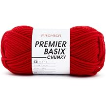 Premier Yarns Basix Chunky Yarn, Perfect for Crafting Quick Projects, Bulky Weight, Acrylic Yarn, Deep Red, 3.5 oz, 117 yards