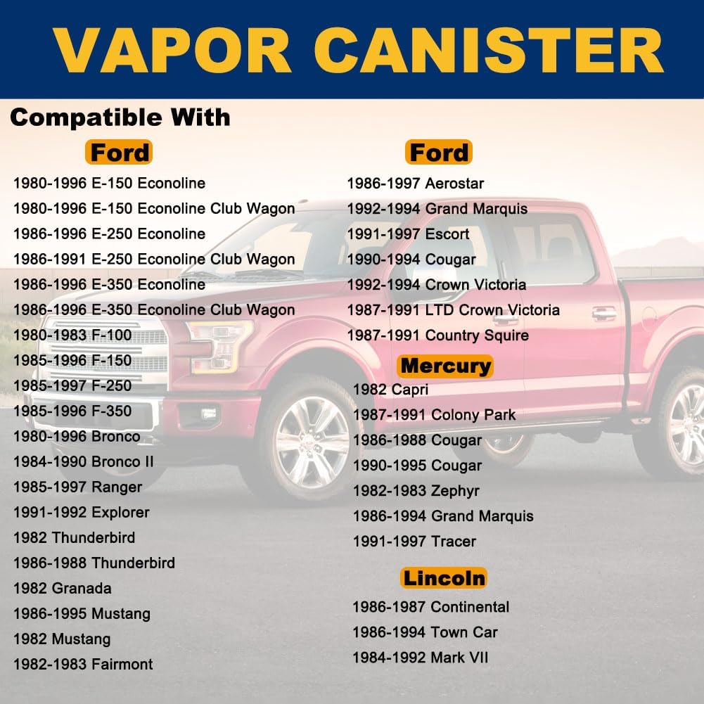911-198 Vapor Canister Compatible with 1980-1997 Aerostar Bronco II Econoline Club Wagon Escort Explorer F100 F150 F250 F350 Fairmont Granada LTD Crown Victoria Ranger
