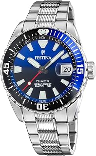 Festina Herren Uhr Analog aus Edelstahl 316L Silber - Quarzwerk - Kalender - Saphirglas mit hoher Widerstandsfähigkeit - Wasserdicht bis 20 ATM F20669/5 The Originals